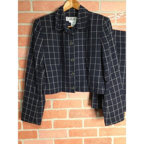Vintage Carlisle Womens Wool Blend Suit Jacket and Skirt Set Size 8 Checkered - Picture 2 of 7